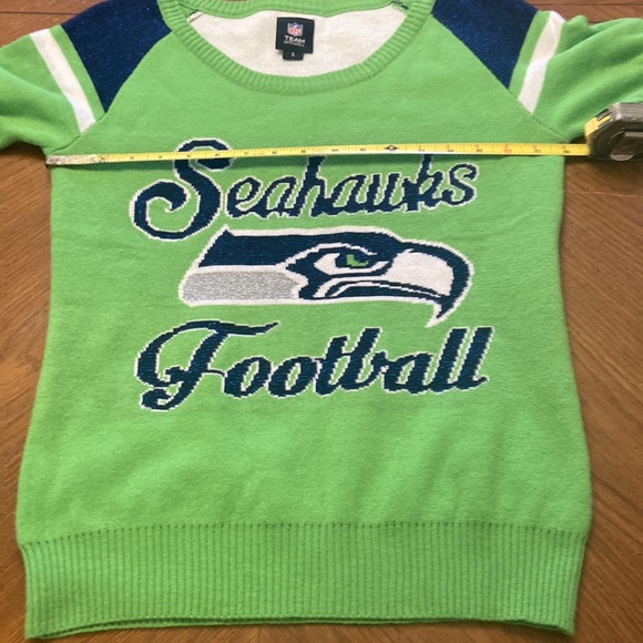 Seahawks lime green &sparkle glitter blue sweater size small - Picture 5 of 13